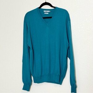 Peter Millar Mens Vee Sweater XL Teal Luxury Cotton Cashmere Blend Pullover Golf